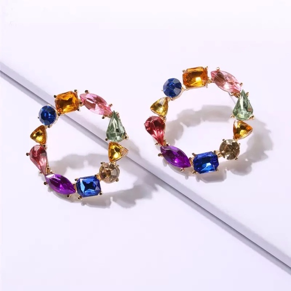 Jewelry - 'Living' Round Rhinestone Fun Hoop Earrings